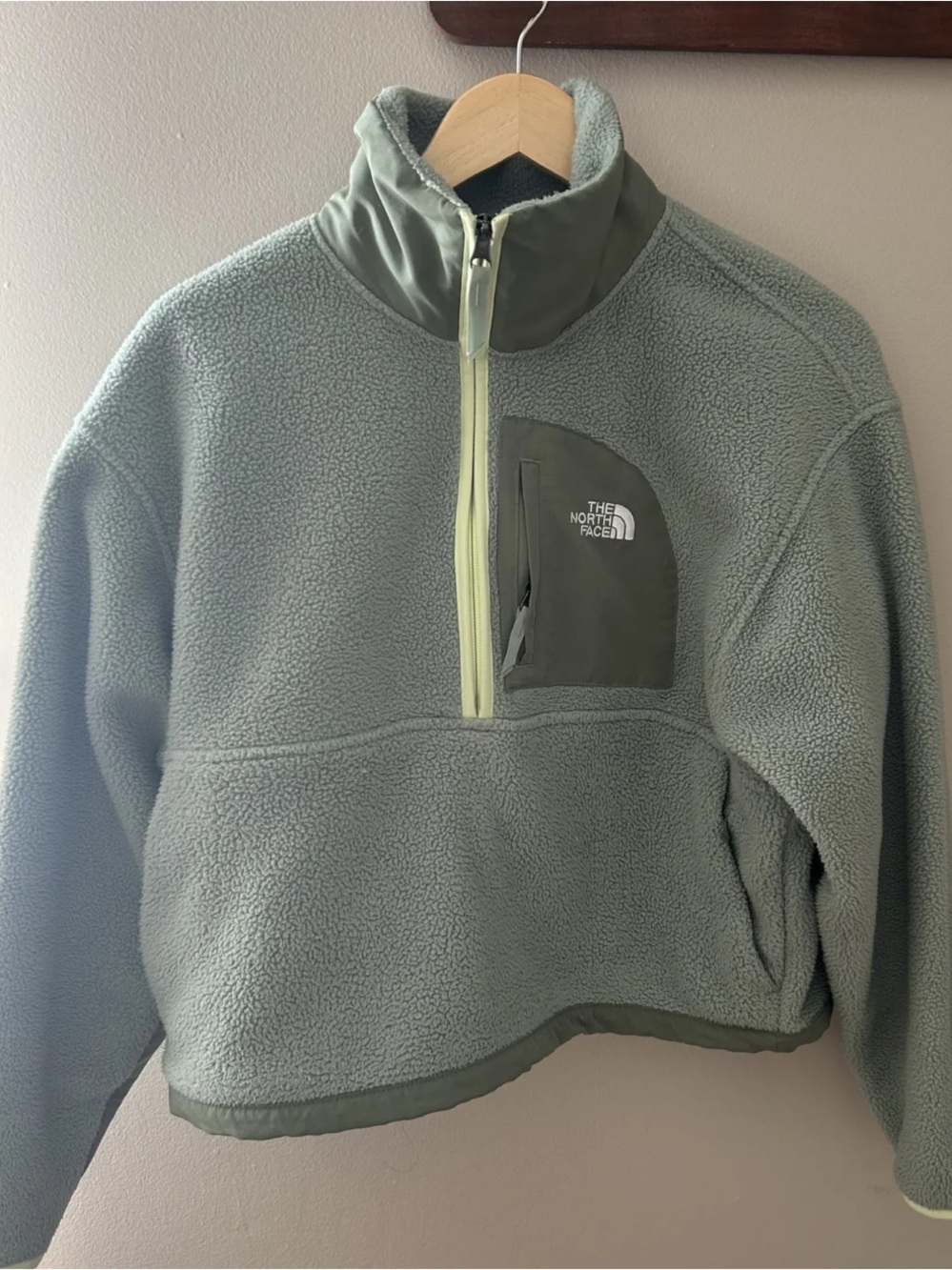 The North Face Sage Green Half-Zip Puffer Fleece